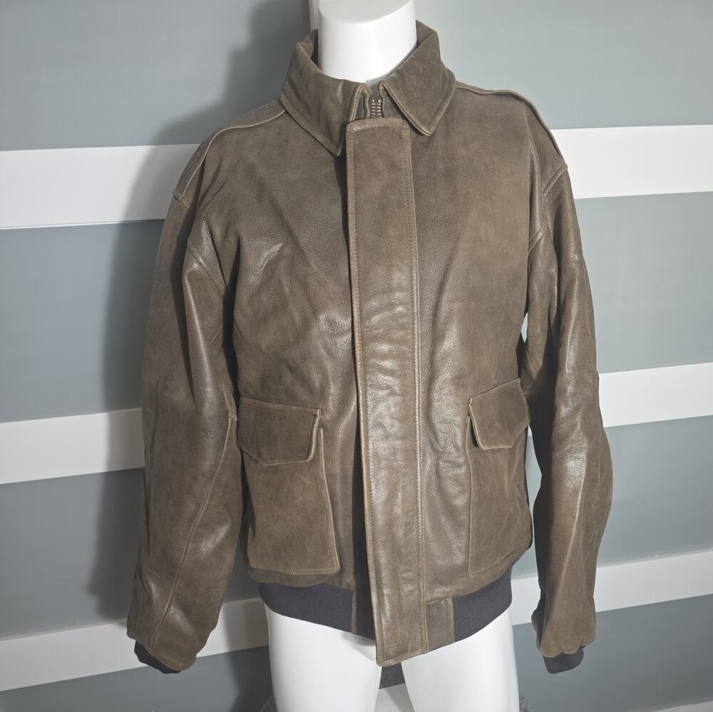 Vtg LL BEAN Goatskin Leather A2 Bomber Jacket Men's L Tall Brown Flight Coat USA